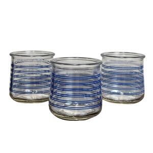Vintage Retro Qui Yogurt Clear Glass Jars w/ Nautical Blue Accent Stripes - EUC